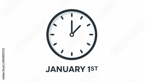 Flat vector illustration of a clock marking the new year date