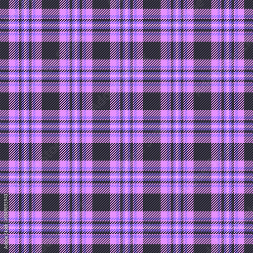 Messy vector plaid check, wool texture seamless tartan. Ceremony textile pattern background fabric in purple and indigo colors.