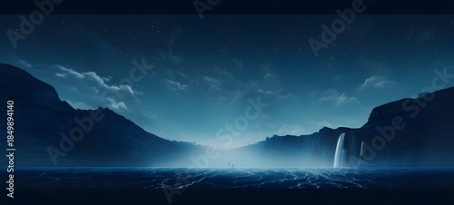 silhouette of waterfall ,generative AI