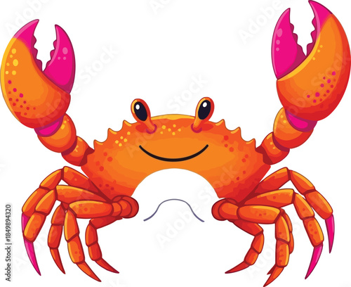 Cartoon crab with bright orange and purple shell and claws