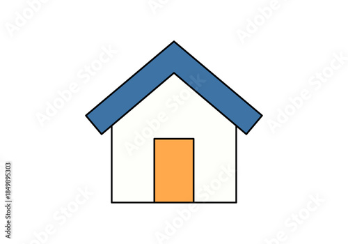 Icono de casa simple con techo azul y puerta naranja