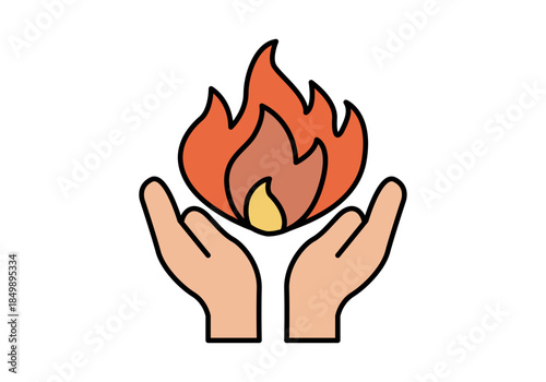 Manos sosteniendo una llama de fuego del Espíritu Santo