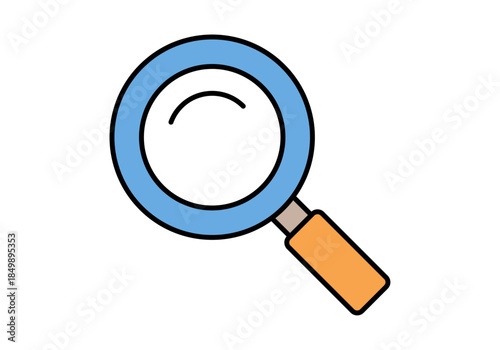 Icono de lupa con lente azul y mango naranja para conceptos de búsqueda