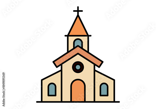 Icono de edificio de iglesia cristiana con cruz en la torre