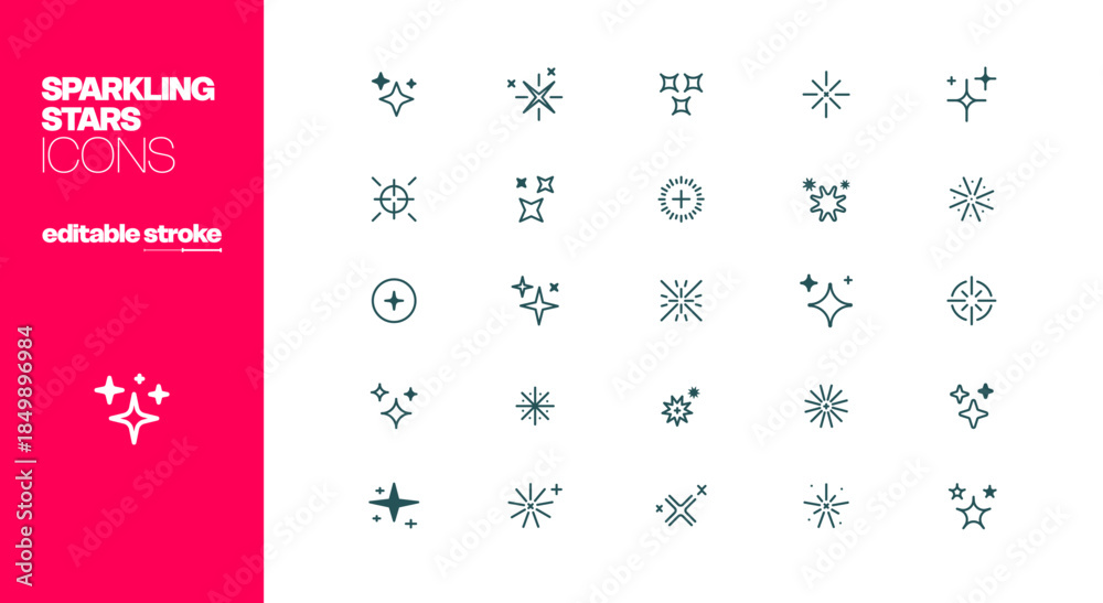 Fototapeta premium Sparkling Stars Icons Editable Stroke