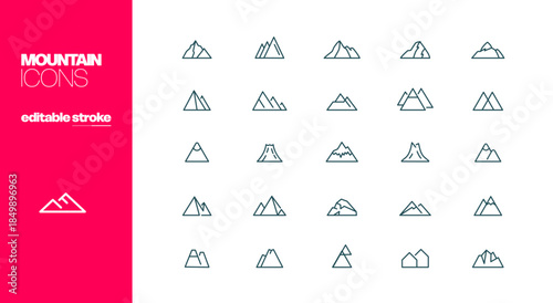 Mountains Icons Editable Stroke