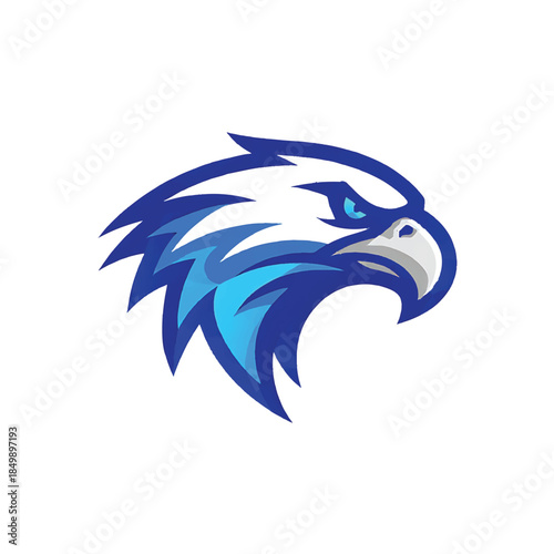 Fierce blue eagle head mascot design for sports teams or modern esports branding on white background