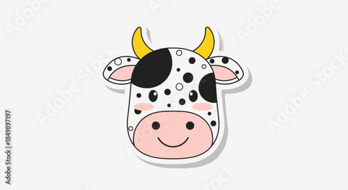 Cute cartoon cow face illustration with cheerful expression and playful horns