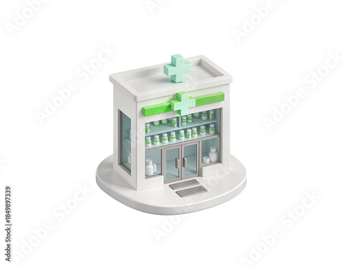 3D Cartoon Pharmacy Building Icon