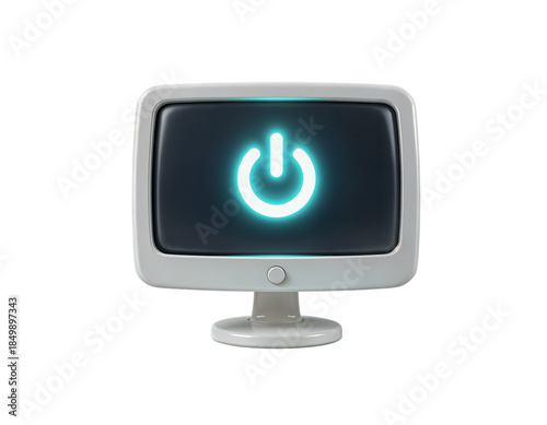 3D Rendered Monitor with Glowing Power Symbol