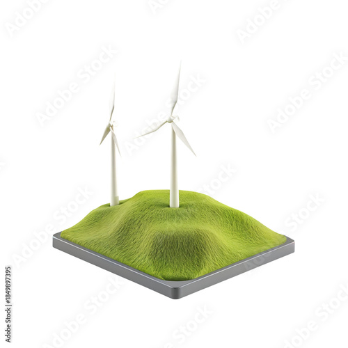 Sustainable Power Isometric 3D Wind Turbines Generating Green Energy