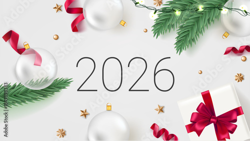 New year illustration with traditional elements and 2026 number. 3d vector illustration