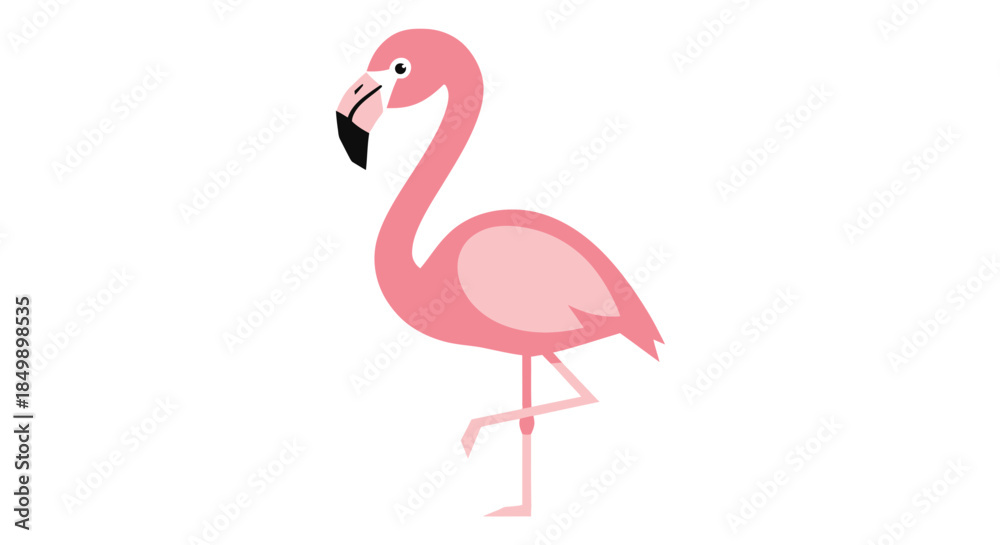 Fototapeta premium Cartoon Pink Flamingo Illustration with Simplified Design and Bright Colors for Kids and Nature