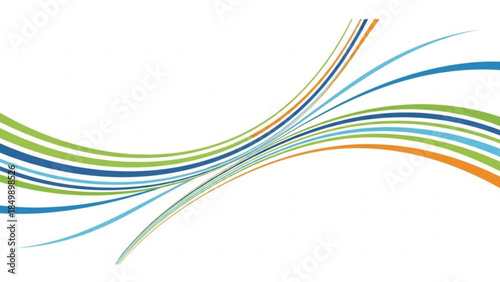 Dynamic flowing wave lines in blue, green, and orange creating an abstract modern design background