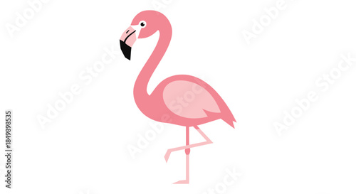 Cartoon Pink Flamingo Illustration with Simplified Design and Bright Colors for Kids and Nature