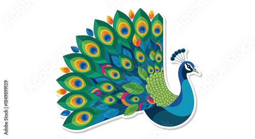 Colorful and Vibrant Illustrative Peacock with Bright Feathers Displaying Artistic Charm