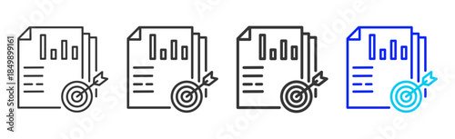 Goal Oversight icon set collection in creative outline style for business featuring multiple thickness variations suitable for branding design governance compliance