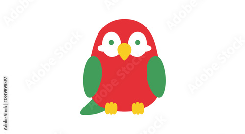 Colorful cartoon parrot with bright red body green wings and cheerful expression ideal for