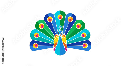 Colorful Digital Illustration of a Vibrant Peacock Displaying Its Fanned Tail