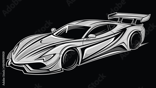 Futuristic Sports Car Line Art Illustration.