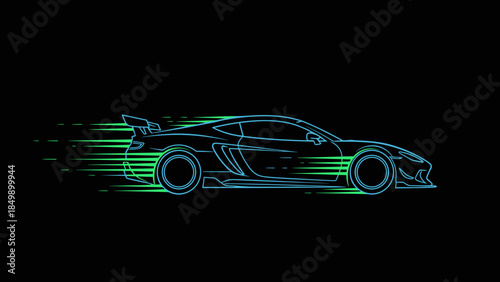 Futuristic Sports Car Neon Light Trails.