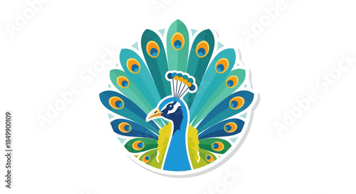 Colorful Illustration of a Peacock Showing Its Vibrant Feathers for Artistic Design