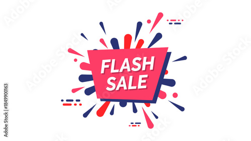 Vibrant flash sale banner with dynamic red and blue splatters, announcing a limited-time discount event.