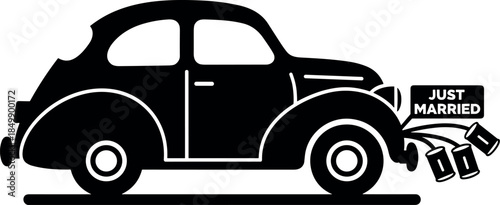 Just Married Vintage Car Cans vector illustration silhouette cricut design