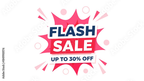 A vibrant flash sale banner with "FLASH SALE" text and "UP TO 30% OFF" in a comic book style, ideal for promotions.