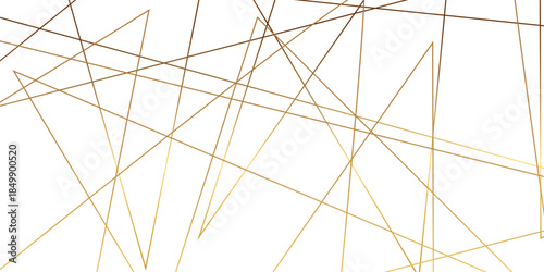 Abstract geometric gold line pattern on white background with thin intersecting metallic strokes, chaotic stripe texture, and modern luxury minimalist vector design