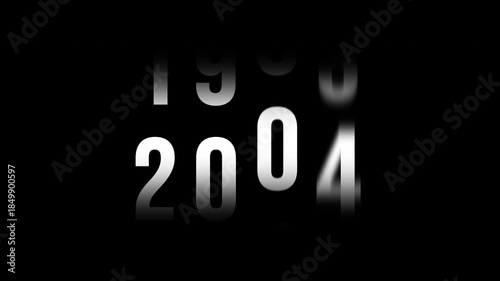 Fast time lapse speed timer showing years changing from 1960 to 2027 on dark background representing historical progress future transition decades passing rapid chronology visual animation and time