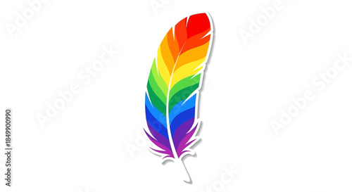 Colorful rainbow feather sticker symbolizing diversity and creativity vibrant design