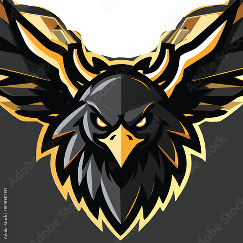 Majestic blue bird of prey with an intense gaze, perfect for a powerful esports or team logo on white background.