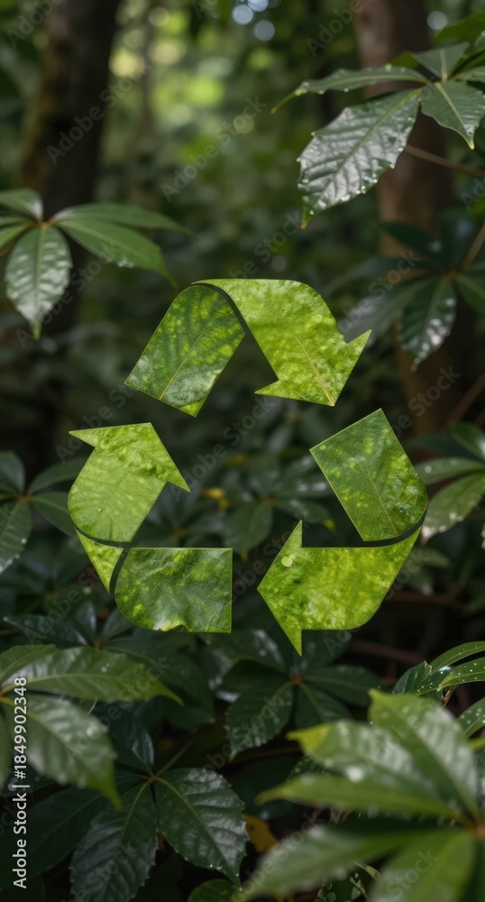 Obraz premium Recycle Symbol in Forest Eco Friendly Concept