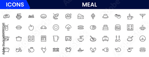Food icon collection. Containing meal, restaurant, dishes and fruits icon. Vector illustration