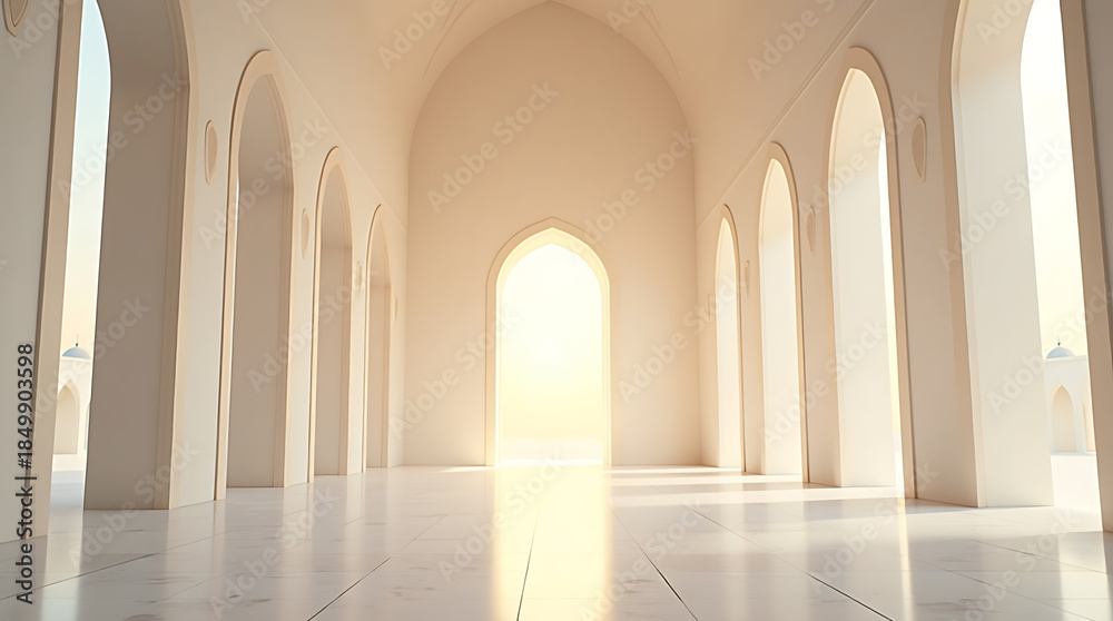 Naklejka premium Minimal Islamic Mosque Interior with Soft Light and Copy Space