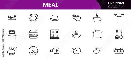 Food icon collection. Containing meal, restaurant, dishes and fruits icon. Vector illustration