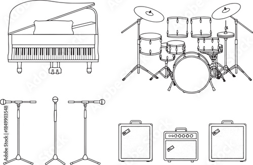 Musical Instruments: A Collection of Instruments Presented in a Line Drawing Format. 