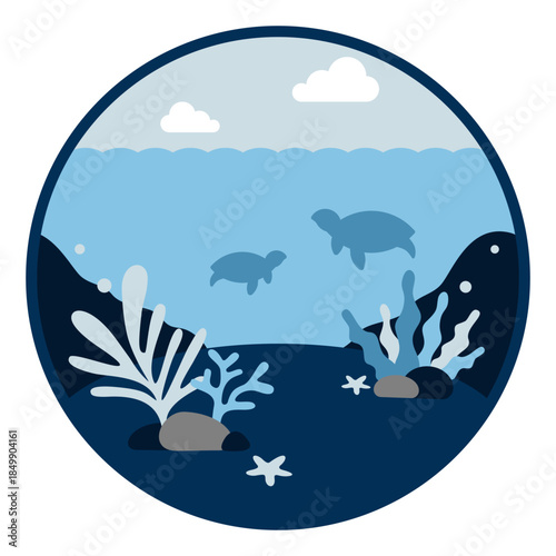 Deep Ocean circle landscape vector illustration, Under The Sea as an abstract landscape style.