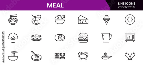 Food icon collection. Containing meal, restaurant, dishes and fruits icon. Vector illustration