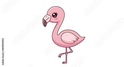 Cute cartoon pink flamingo with big expressive eyes and cheerful expression ideal for children's