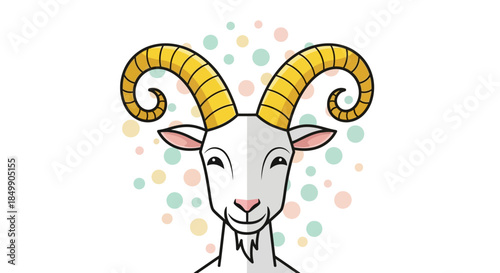 Cute Cartoon Ram with Large Curly Golden Horns and Festive Background Perfect for Kids Book or