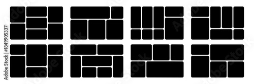 Template photo collage set blank for album, trendy bendo graphic design elements, moodboard, ui, app design