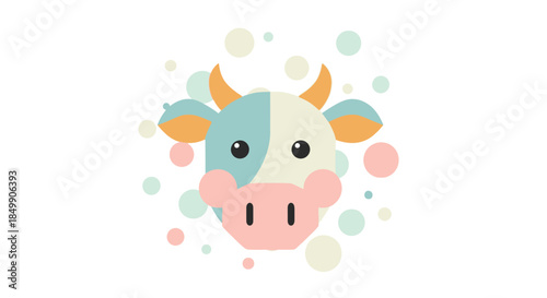 Cute Cartoon Cow Head Illustration with Pink Cheeks and Blush Bubbles