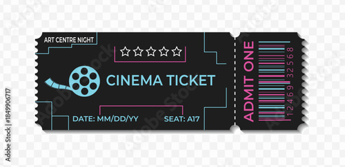 Vintage cinema ticket template isolated paper admit pass entry token classic design