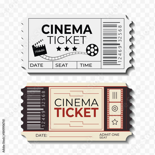 Modern cinema concert pass entry ticket isolated paper printable event admit token layout