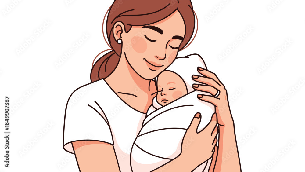 Fototapeta premium Loving mother gently cradles her newborn baby, radiating warmth and tenderness in a beautiful moment of maternal connection.