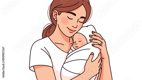 Loving mother gently cradles her newborn baby, radiating warmth and tenderness in a beautiful moment of maternal connection.