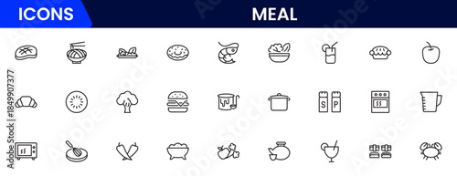Food icon collection. Containing meal, restaurant, dishes and fruits icon. Vector illustration