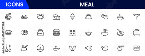 Food icon collection. Containing meal, restaurant, dishes and fruits icon. Vector illustration